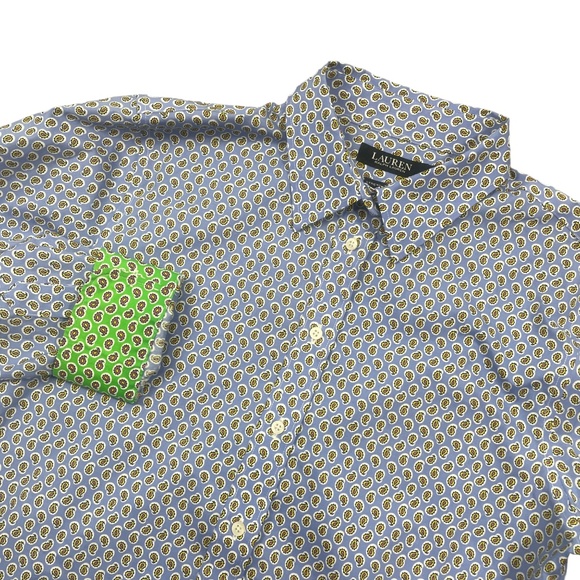 Ralph Lauren Black Label Tops - Lauren Ralph Lauren Large Black Label Flip Cuff Paisley Design Blue Non Iron